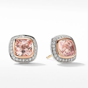 David Yurman Albion Stud Earrings Morganite Pavé Diamonds and 18K Rose Gold